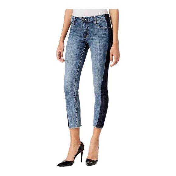 Kut From The Kloth Reese Ankle Crop Straight Leg Two Tone Raw Hem Jeans US 2 - Picture 1 of 15